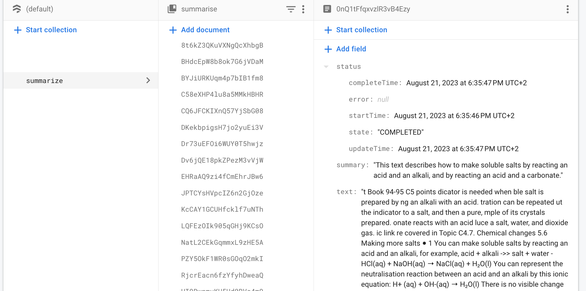 Overview of Status object in Firestore document