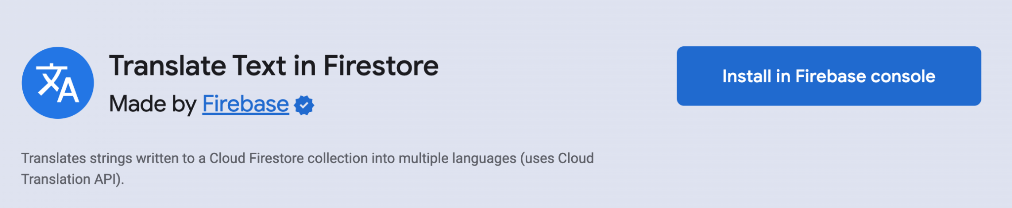 Install translate text in Firestore via Firebase console