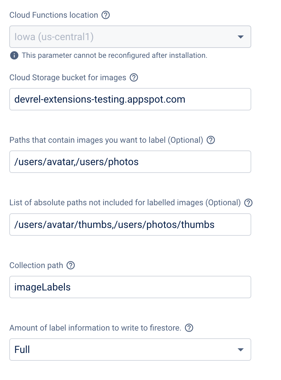 Image Labeling with AI-Powered Firebase Extensions parameters